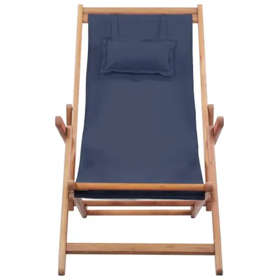 Image de vidaXL Chaise de plage pliante Tissu et bois massif Bleu