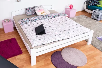 Produktbild von Jugendbett "Easy Premium Line" K4, 200 x 200 cm Buche Vollholz massiv weiß lackiert