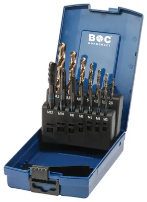 Produktbild von Bohrcraft Masch.-Gewindeb. DIN 371/376 Blauring in ABS-Box - 14-tlg. M3-M12 Form B+ HSS-E / MGB14G-K Blauring - (VPE: 1 Stk.)