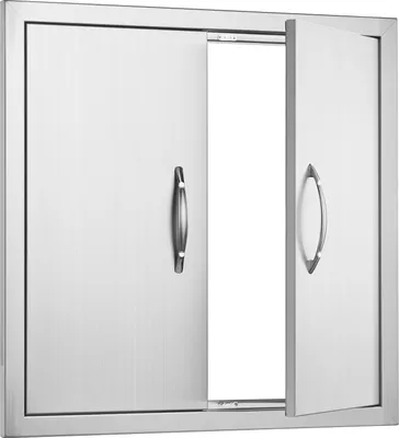 Immagine prodotto di SucceBuy porta di accesso al barbecue, 610 x 610 mm, doppia porta per cucina da esterno, porta da incasso in acciaio inox, porta verticale a parete con maniglie e ganci per isola barbecue, postazione barbecue, mobile da esterno