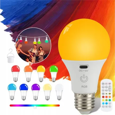 Produktbild von E27 LED Glühbirne USB Rechargeable 1200mAh Lampe mit Fernbedienung E27-Sockel&Wiederaufladbare mit Haken für Tischlampe,Pendellampe,Campinglamp