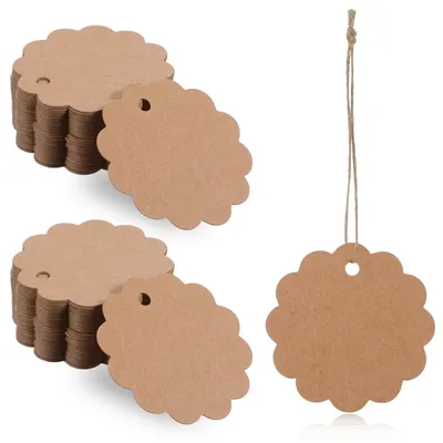 Produktbild von Geschenkanhänger Geschenketiketten Anhänger - Rund - 100 Stück - Kraftpapier - Braun - Mit 20 m Kordel