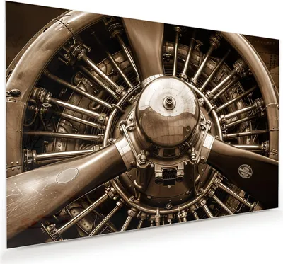 Produktbild von Glasbild 90x60cm in XXL für Wohnzimmer, Schlafzimmer Motiv Flugzeugmotor