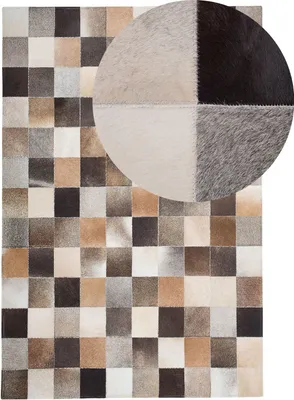 Produktbild von BELIANI Teppich Braun mit Beige 160 x 230 cm aus Leder Geometrisches Muster Kariert Handgefertigt Modern