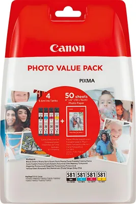 Produktbild von Canon CLI-581 BK/C/M/Y Photo Value Pack, Schwarz, Cyan, Magenta, Gelb, 4 Stück(e), Foto-Wertpaket