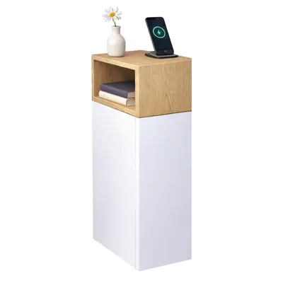 Produktbild von Schmaler Nachttisch mit Seitenregal Push to Open Weiß Eiche Torro 20x31x68 cm ComfortCove