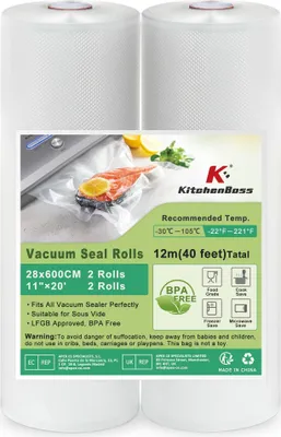 Produktbild von KitchenBoss Vakuumierfolie 2 Rollen 28x600cm:Profi Vakuumbeutel für Vakuumierer