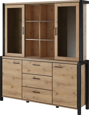 Productafbeelding van Furniture24: Kommode met bovenkast, AKTIV 76. Anrichte Hoghboard: dressoir met 4 deuren en 3 lades. Sideboard: woonkamerkast