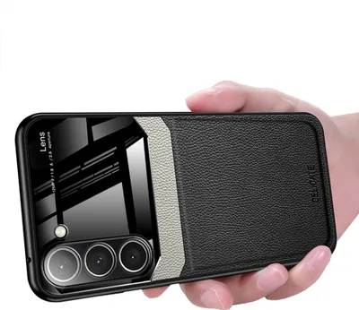 Produktbild von Galaxy S23+ Hülle, TPU Stossfest Anti-rutsch Leder Glas Len Hybrid Schutzhülle für Samsung Galaxy S23+ Schwarz