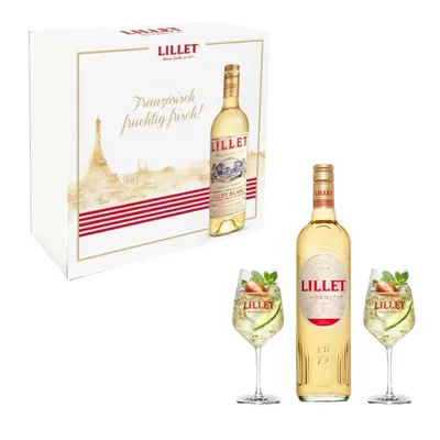 Produktbild von Lillet Geschenkset - Lillet Blanc Aperitiv de France 750ml (17% Vol) + 2 Lillet Gläser