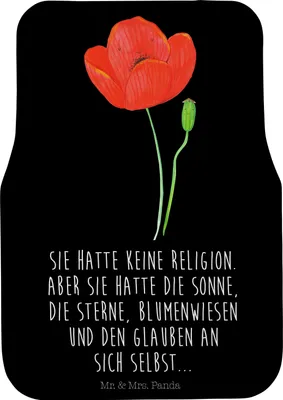 Produktbild von Mr. & Mrs. Panda Automatte Blume Mohnblume - Schwarz - Geschenk, Glaube, Fußmatte Auto, Fürs, Garten, Mohn, Respekt, Motivation, Selbstliebe, Autoteppich, Auto-Fußmatte