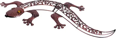 A decorative metal gecko sculpture.