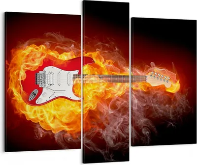 Produktbild von Bild auf Leinwand - Leinwandbild - Flammen Gitarre Instrument - 95x80cm - Wand Bild - Wanddeko - Leinwanddruck - Bilder - Kunstdruck - Wanddekoration - Leinwand bilder - Wandkunst - CB95x80-0196