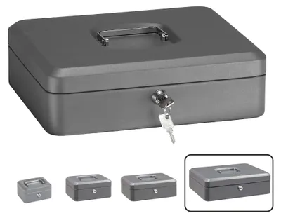 Produktbild von Elegante C9246 Stahl-Geldkassette | Geldkassette | 30 cm breit | Abschließbare Geldkassette mit Ablagefach | Große Geldkassette mit Schlüssel und Münzeinsatz | Kasse