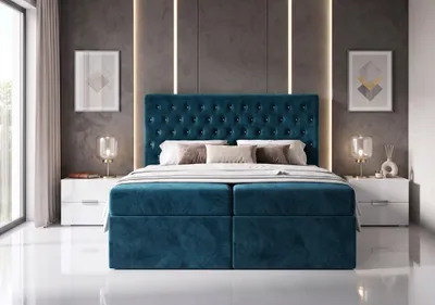 Produktbild von Boxspringbett Monet 180x200 cm Polsterbett mit Kristallen Hotelbett | Dunkelblau Magic Velvet 2204 | Mit 2 Matratzen und 2 Bettkästen