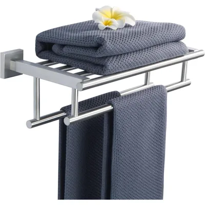 Immagine prodotto di Portasciugamani da parete, 40 cm, con ripiano, in acciaio inossidabile spazzolato, per bagno e cucina