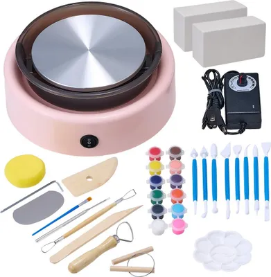 Produktbild von Mini Töpferscheibe Maschine Elektrisch 158mm - Rosa Tonscheibe Drehteller - Runde Keramik Drehscheibe