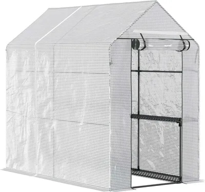 Immagine prodotto di Serra Con Film Serra Con 4 Livelli Di Ripiani Serra Per Pomodori Serra Con Struttura Fredda Con Porta Acciaio Verde Pe 120 X 186 X 190 Cm