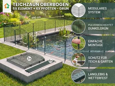 Produktbild von Teichzaun Oberbogen Set - 5 Zaunelemente ca. 390 x 78,5 cm - Grün