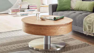 Produktbild von Couchtisch Suva mit Stauraum Asteiche & Edelstahl - Durchmesser ca. 79 cm