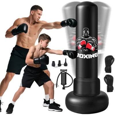 Immagine prodotto di Sacco da boxe autoportante per adulti, altezza 180 cm, completo di guantoni e pompa