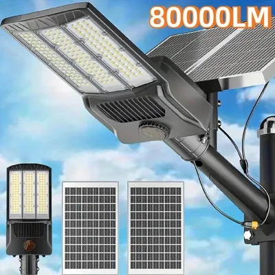 Produktbild von Solarleuchte - 80000 lm Solar-Straßenleuchte - 2 Solarpanels - Bewegungssensor - LED - Dimmbar - IP65 - 5 m