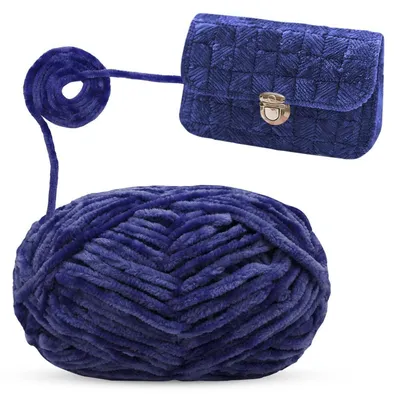 Produktbild von Chenille Wolle zum Häkeln & Stricken, Samt Garn, 100g, 6mm Dicke, Dunkelbule