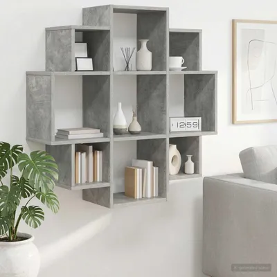 Obrázok produktu pre Maison Exclusive – Nástenná polica, sivá betónová farba, 90 x 25 x 90 cm, drevovláknitá doska