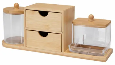 Image de HOWHOMELY | Boîte à cosmétiques - Rangement - beige - 29 x 11 cm - en bambou - Boîte de rangement - Salle de bain - Pratique