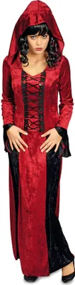 Produktbild von K31250586-44-46 rot-schwarz Damen Vampirkleid mit Kapuze Gr.44-46