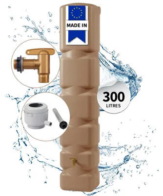 Image de 4rain BASIC cuve murale kit complet 300 L, taupe avec robinet de vidange en plastique et raccord de descente