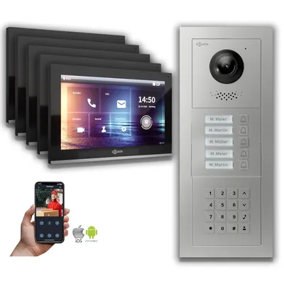 Produktbild von Goliath IP Video Türsprechanlage: 10-Zoll 5 Familienhaus, Zahlencode, Silber : 10 Zoll Schwarz : Aufputz Dose Monitor Farbe: 10 Zoll Schwarz Montage: Aufputz Dose