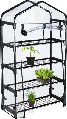 Produktbild von Relaxdays Gewächshaus Balkon, PVC-Folie, Stahl, HxBxT: 125 x 69 x 29 cm, Foliengewächshaus 4 Ebenen, schwarz/transparent