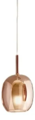 Immagine prodotto di Lampada a Sospensione in Vetro Borosilicato Rame Specchiato con Cablaggio E27, Design Moderno 17,5x30,5 cm, Cavo Regolabile 300 cm - Perenz