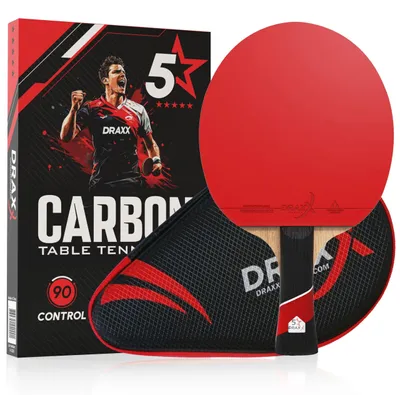 Imagen del producto de Pala de tenis de mesa profesional, reforzada con carbono, 5 estrellas, incluye funda