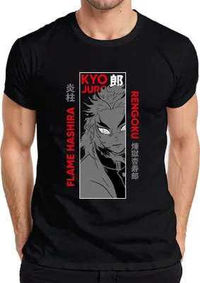 Obrázek produktu pro Kyojuro Rengoku Flame Hashira Kimetsu no Yaiba Anime Gift Pánské tričko, černá, L