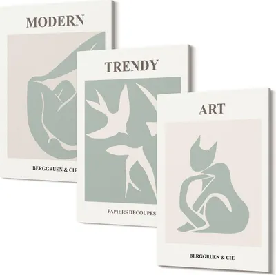 Produktbild von Leinwandbild – Wandbild – Leinwandbilder – Kunstdruck – Polycanvas – Modern – Mehrteilig – 3-Teilig Set – Hochwertig – Geruchslos – Lichtecht – Fertig Aufgespannt – 20x30 Cm Je Teil - Henri Matisse abstrakte Figuren in gedämpften Farben