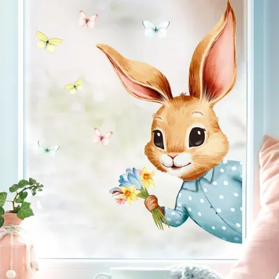 Produktbild von Selbstklebende Fensterbilder für den Frühling mit Osterhasen und Schmetterlingen – A4 Bogen, wiederverwendbar