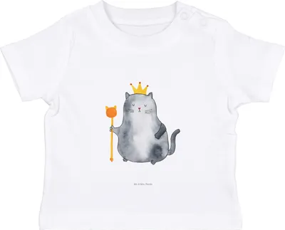 Produktbild von Mr. & Mrs. Panda Babyshirt Katze König 6. - 12. Monat - Weiß - Geschenk, Kinder T-Shirt, Baby  Shirt, Cats, Cat, Krone, Königlich, Wohnung