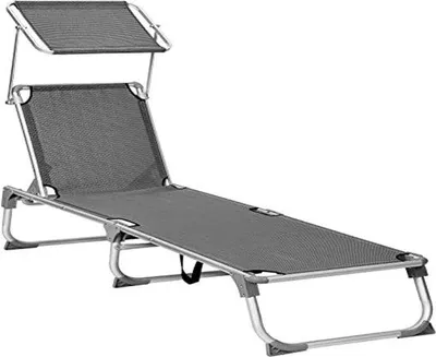Produktbild von Liegestuhl, Gartenliegestuhl, mit Sonnendach, verstellbare Rückenlehne, klappbar, leicht, 55 x 193 x 31 cm, belastbar bis 150 kg, für Garten, Balkon
