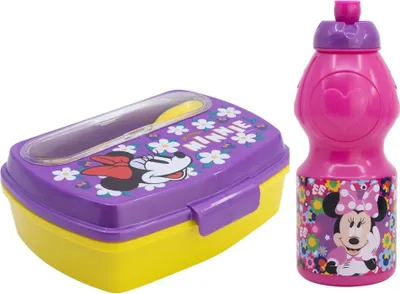 Produktbild von Disney Minnie Maus Mädchen 4 tlg. Set Brotdose Trinkflasche Gabel Löffel
