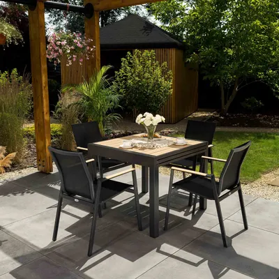 Produktbild von di volio Gartenmöbel PEJO, Set - ausklappbarer Gartentisch mit 4 Stühlen, Essgruppe für 4 Personen, bequem & wetterfest, aus hochwertigen Materialien