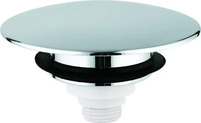A close-up studio shot of a bathroom drain fitting.