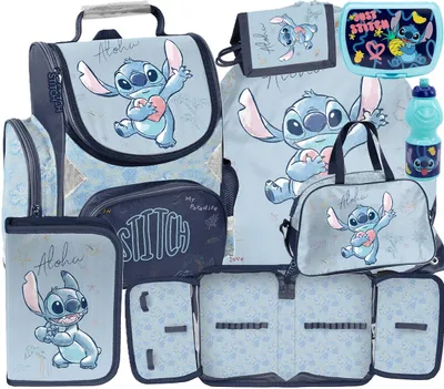 Produktbild von 7tlg Lilo und stitch Schulranzen set Rucksack Federtasche Sportbeutel Trinkflasche Brotdose schultasche Tornister fur madchen