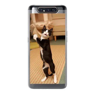 Produktbild von MuchoWow® Handyhülle Schutzhülle Hülle für Samsung Galaxy A80 Katze - Wohnzimmer - Schwarz Silikon Softcase Handy Hülle - Schutzdeckel