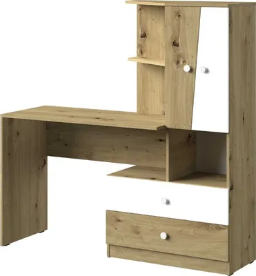 Image de Minio, Bureau "Nantes" 150 cm, Chêne Artisan/Blanc Mat