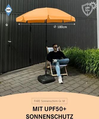 Produktbild von FARE Sonnenschirm M Höhenverstellbar Knickvorrichtung Lichtschutzfaktor UPF 50+ ⌀180cm, Farbe:Aprikose
