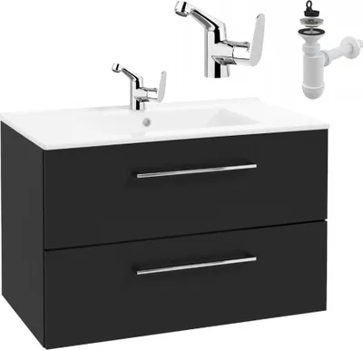 Obrázek produktu pro Koupelnová skříňka s umyvadlem 80 x 45 cm, matná černá, zásuvky, boční baterie