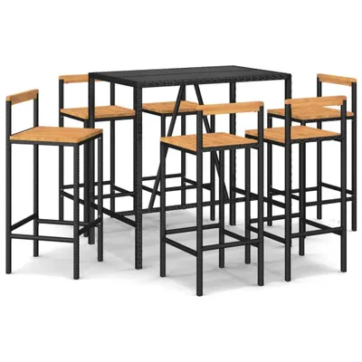 Image de vidaXL Ensemble bar de jardin 7 pièces noir Poly rotin & bois massif acacia
