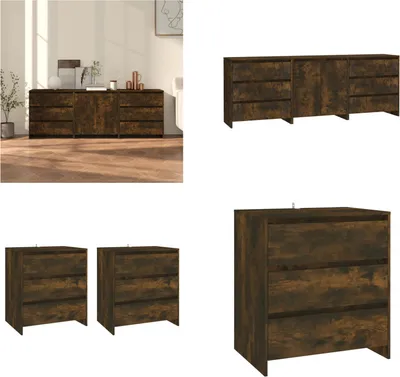 Produktbild von vidaXL 3 tlg. Sideboard Räuchereiche Holzwerkstoff - Sideboard - Sideboards - Buffet-Sideboard - Lagerschrank
